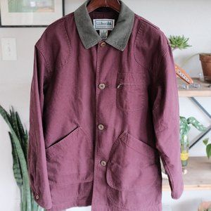 VTG LL Bean Blanket Lined Chore Coat Burgundy Corduroy Collar